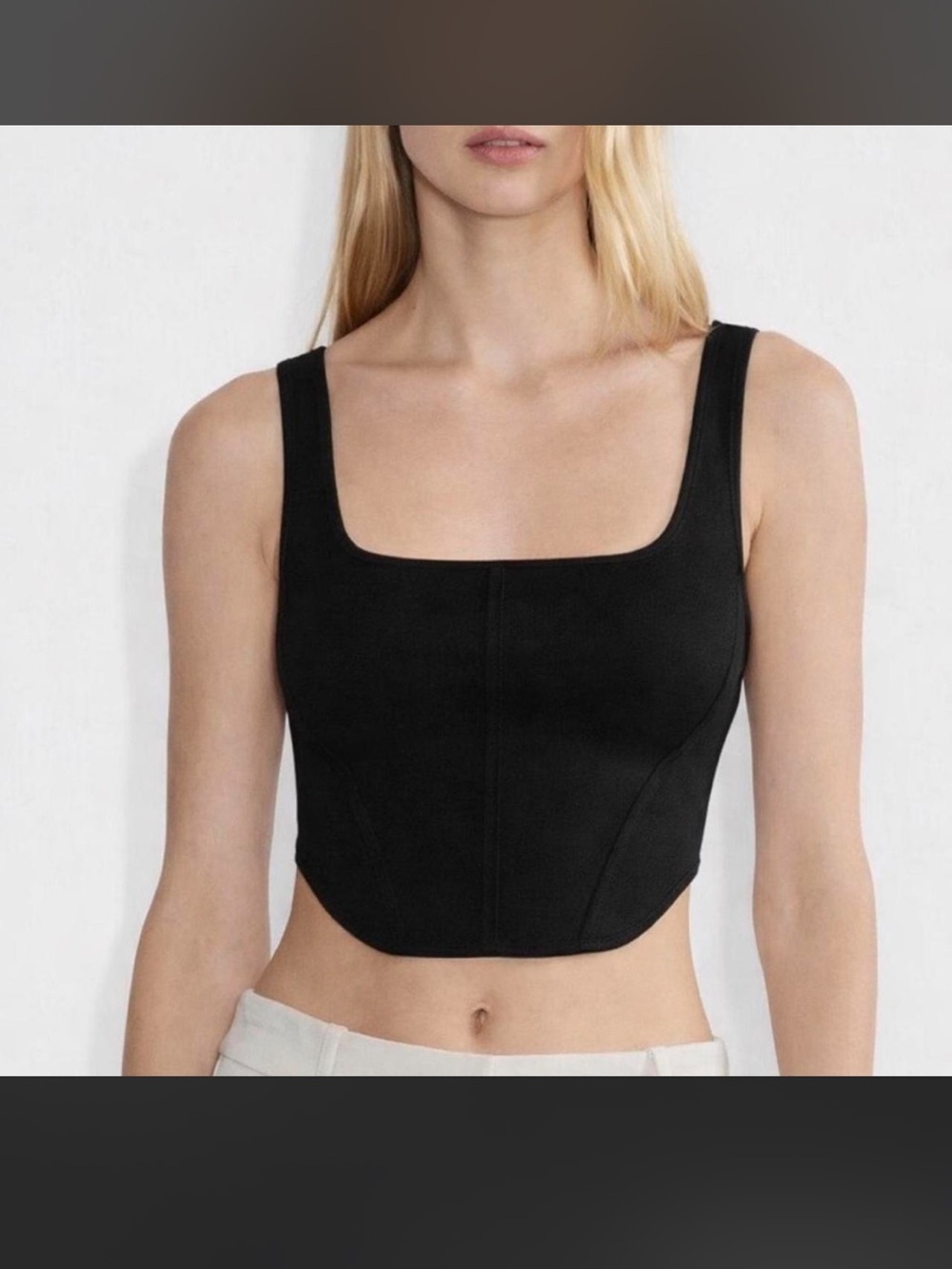 Aritzia TEN by Babaton Black Square-Neck Crop Corset Zip Top